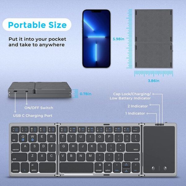 Clavier Bluetooth pliable 3-volets avec Touchpad – Multiplateforme – Image 3