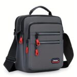 Sac bandoulière homme multifonction – Gris avec fermetures éclairs