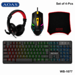 Ensemble de jeu AOAS 4-en-1 avec clavier filaire, casque, souris et tapis de souris avec éclairage RGB WB-1077