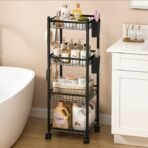 Chariot de Rangement 4 Étages sur Roulettes - 92.5cm avec Porte-Accessoires
