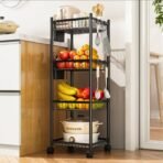 Chariot de Rangement 4 Étages sur Roulettes - 92.5cm avec Porte-Accessoires – Image 2