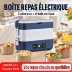 Boîte repas électrique 2 niveaux et 4 bols – présentation en français