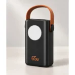 Powerbank 65 W avec poignée orange et lampe ronde, vue de face