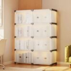 Meuble de rangement à 8 compartiments avec portes translucides