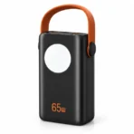 Powerbank 40000 mAh 65 W noir avec lampe LED et poignée orange
