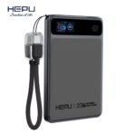 Powerbank HEPU 20 W gris avec écran et câble dragonne