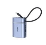 Powerbank HEPU bleu métallisé avec câble intégré